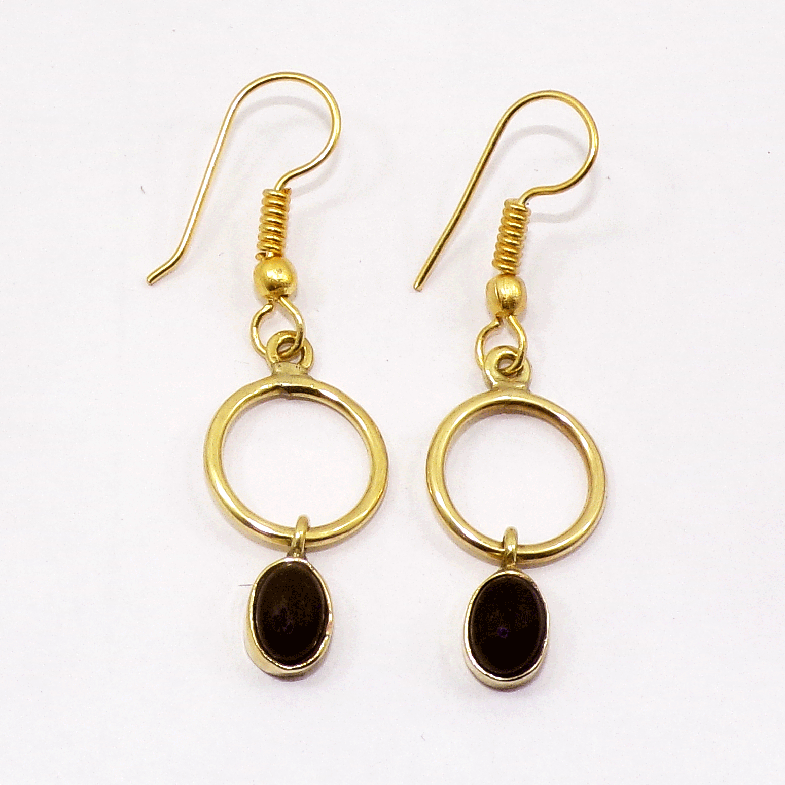 Black Onyx Cab Earring M - JBE999 Newest Collection Oval Shape Gemstone With 18ct Gold Plating Dangle Earring